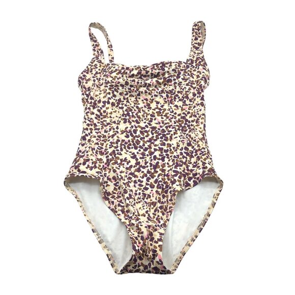 Calvin Klein Womens Leopard Print Swimsuit Molded Cups Brown Yellow Size 4 - Picture 1 of 3